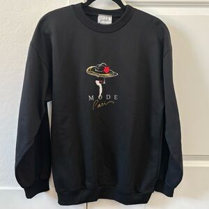 Rare Vintage DanHilo Paris Embroidered Artwork Black Sweatshirt